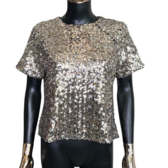 Banana Republic Gold Silver Sequin Party Top NWT Holiday New Year’s Eve Small - Picture 2 of 7